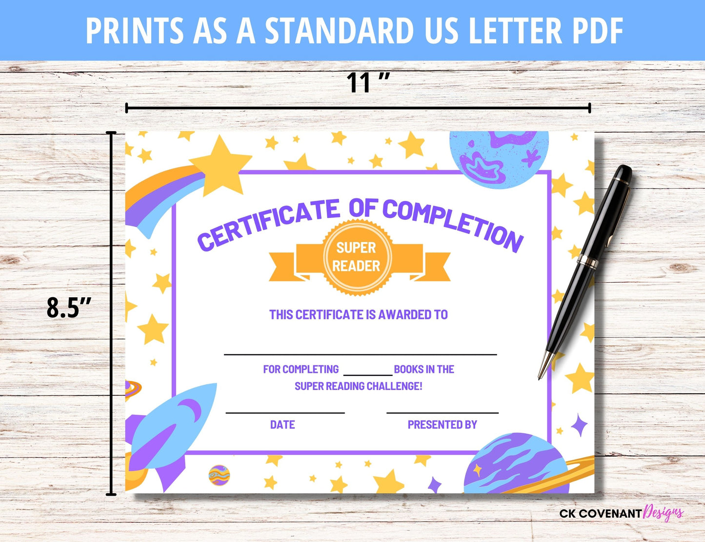 Reading Printable Certificate of Completion- Space