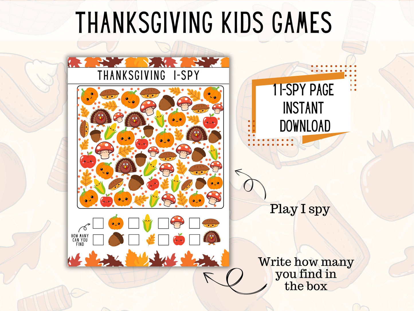 Thanksgiving Word Search, Maze, and I Spy