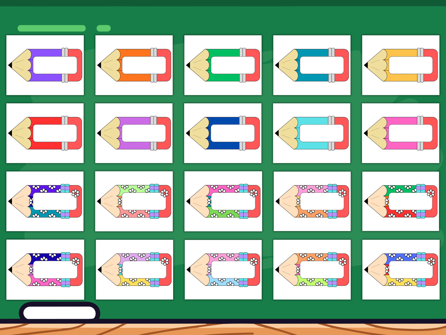 Big Pencil Name Tag Labels – 60 Printable Designs in US Letter and A4 Sizes