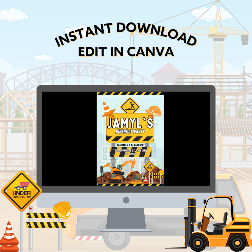 Birthday Party Invite: Construction Vehicles!