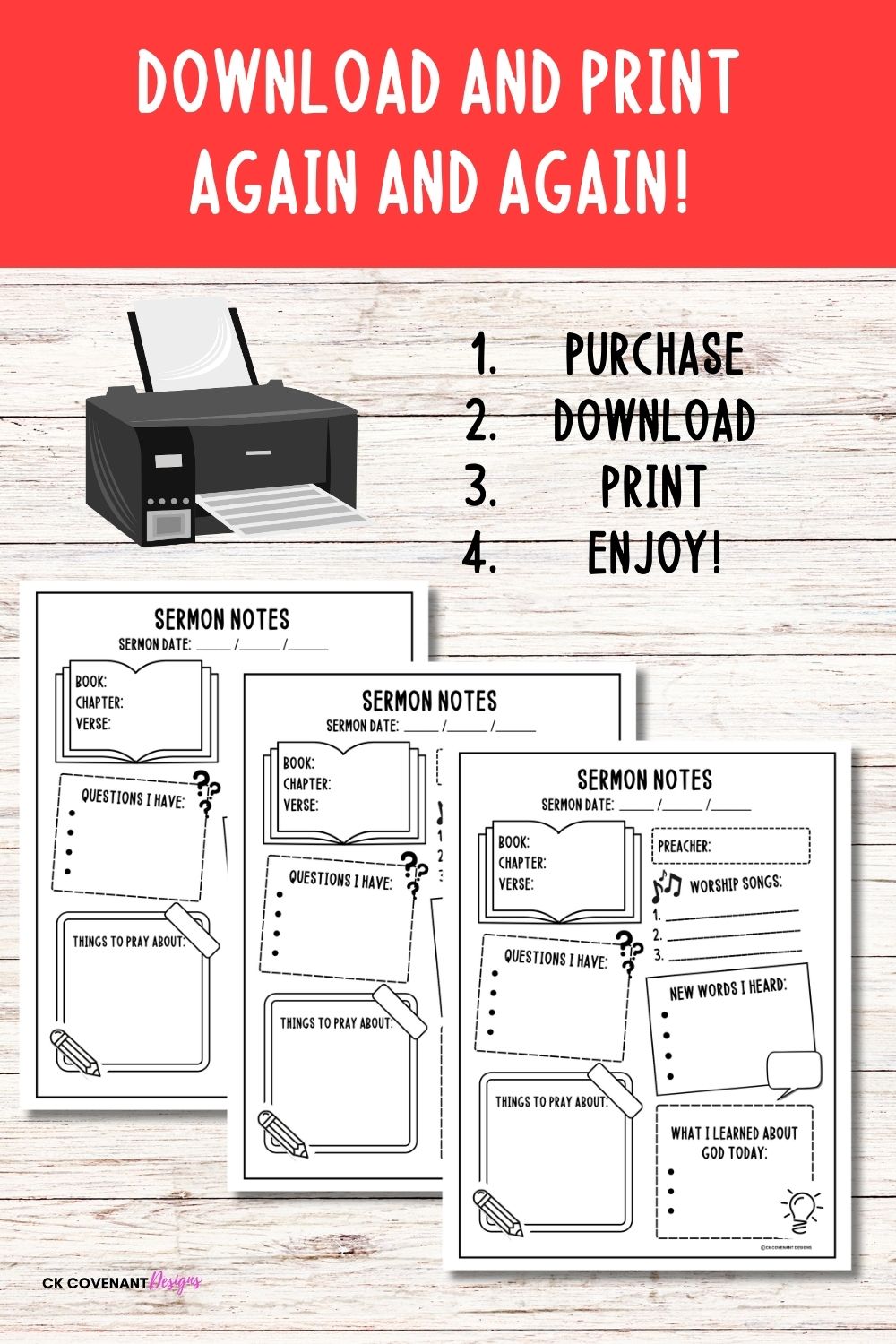 2 Page Sermon and Bible Study Note Templates for Children