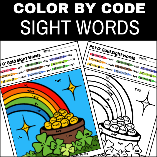 Sight Words Color By Code, St. Patrick's Day, K-2nd Grades