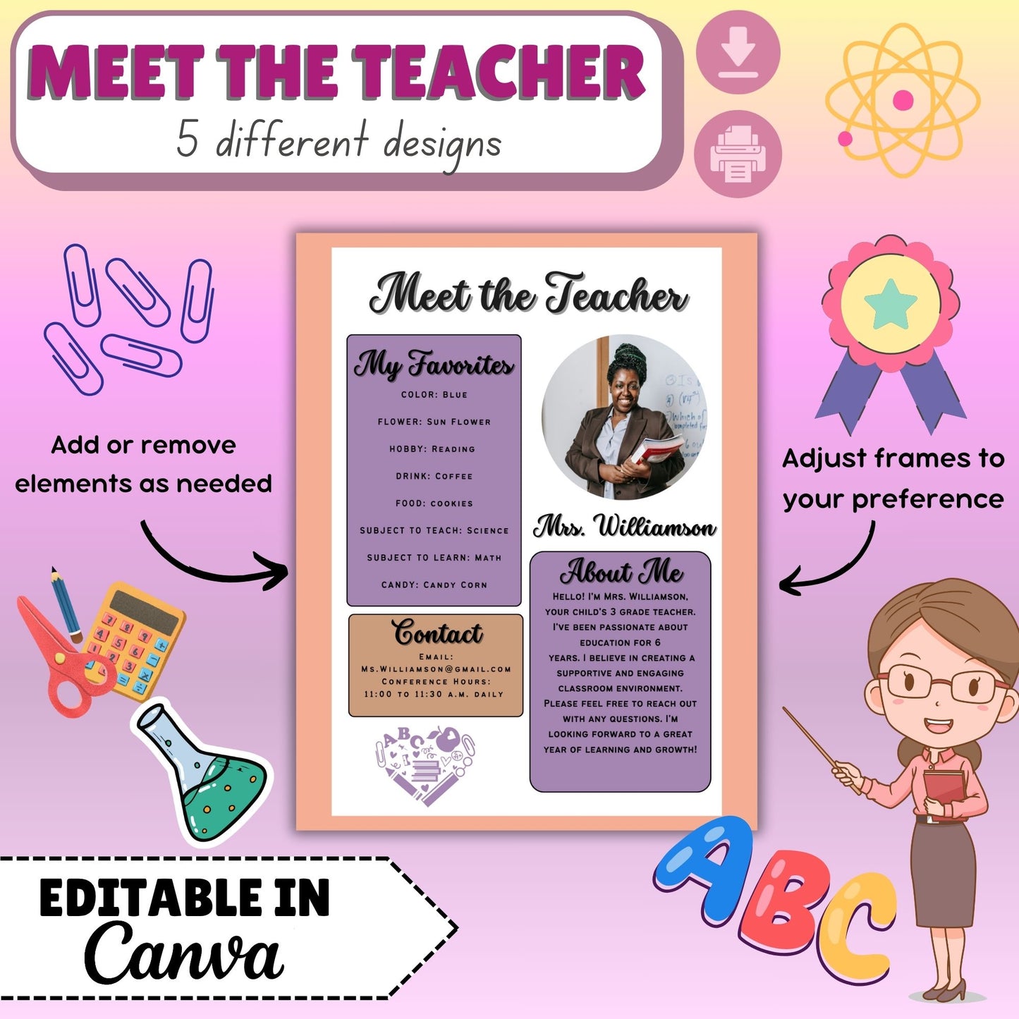 Meet the Teacher EDITABLE Digital Pages
