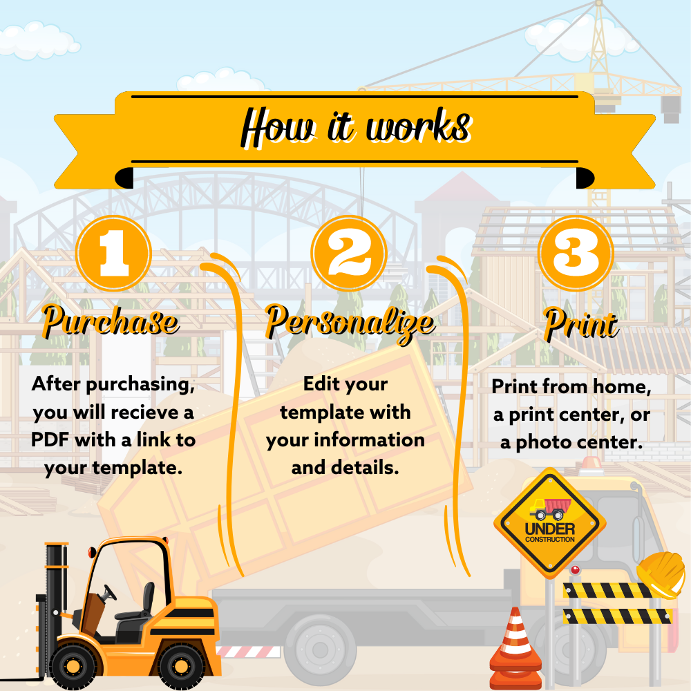 Birthday Party Invite: Construction Vehicles!