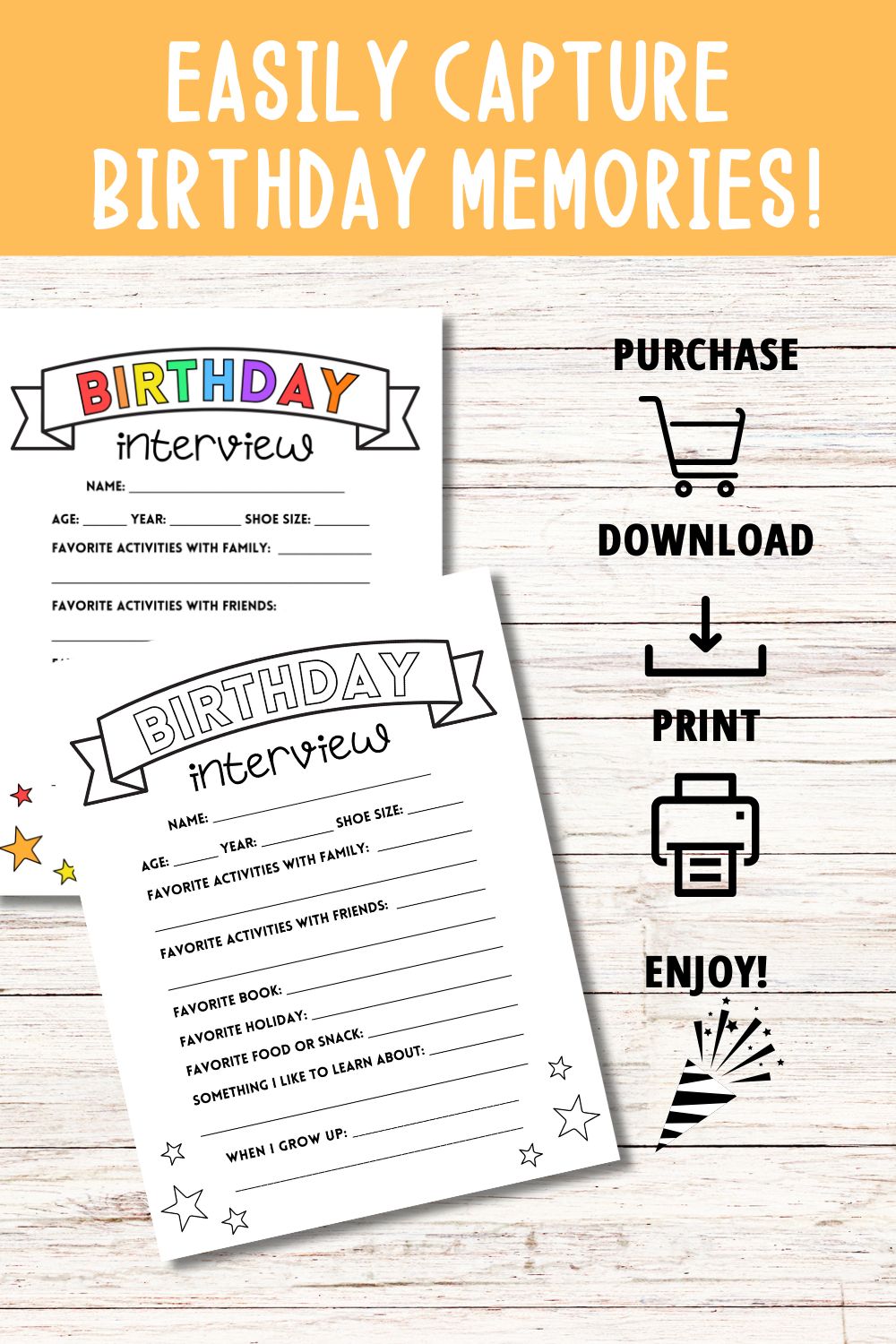 Printable Birthday Interview for Kids: Bold Colors!