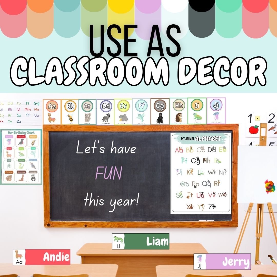 Alphabet Posters and Flashcards with Cute Animals for Phonics Review