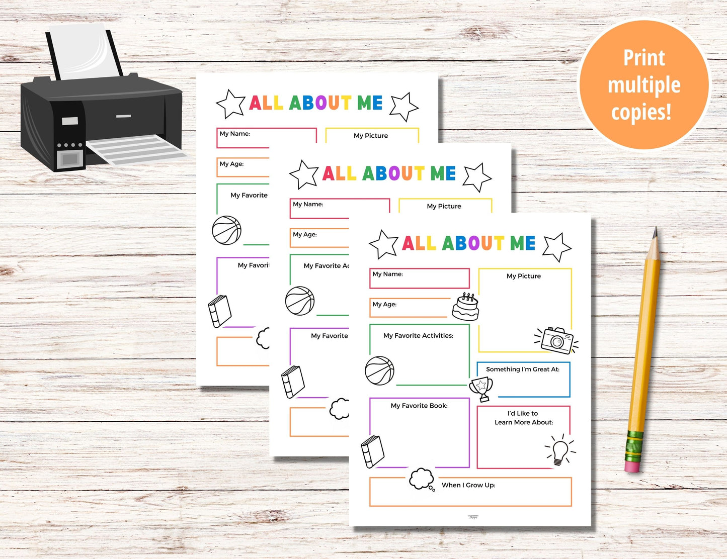 All About Me Activity - Full Color and Black & W