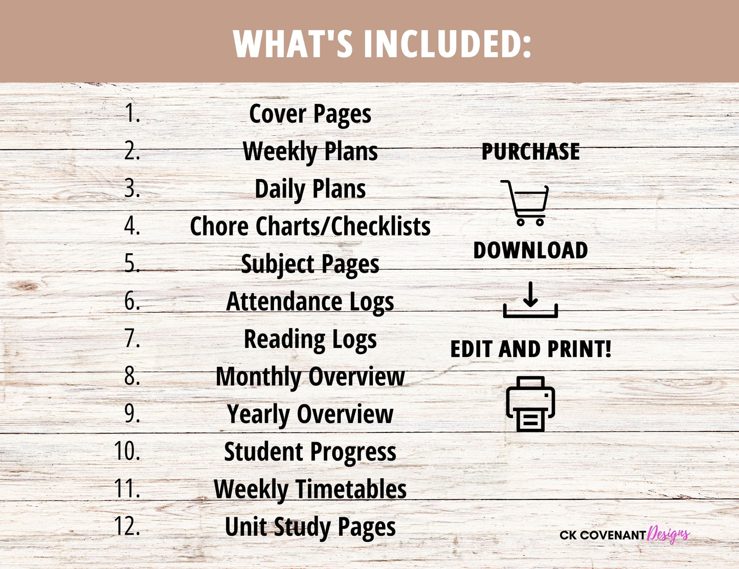 Homeschool Planner Bundle Boho Brown - Editable Canva Template