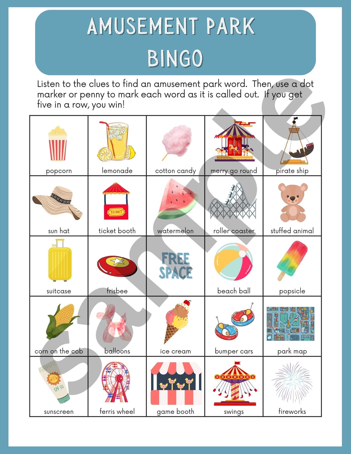 Amusement Park Activity Workbook For All Ages- PDF