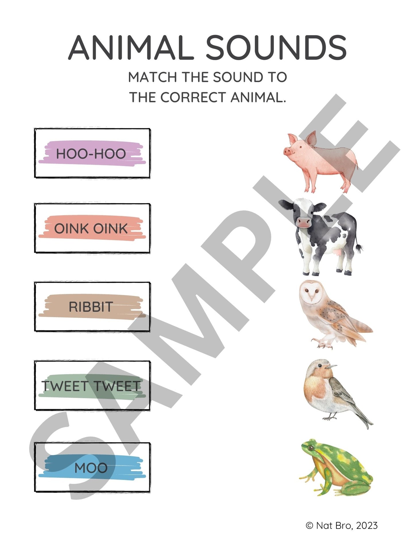 Watercolor Animal-Themed Activity Workbook for Kindergarten - 2nd Grade