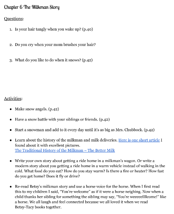 Fantastic Betsy-Tacy Book Study! Questions, Activities for Every Chapter