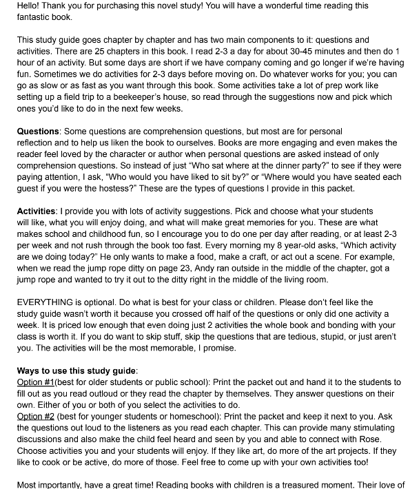 Little House Rose Series 4 Book Study Guides