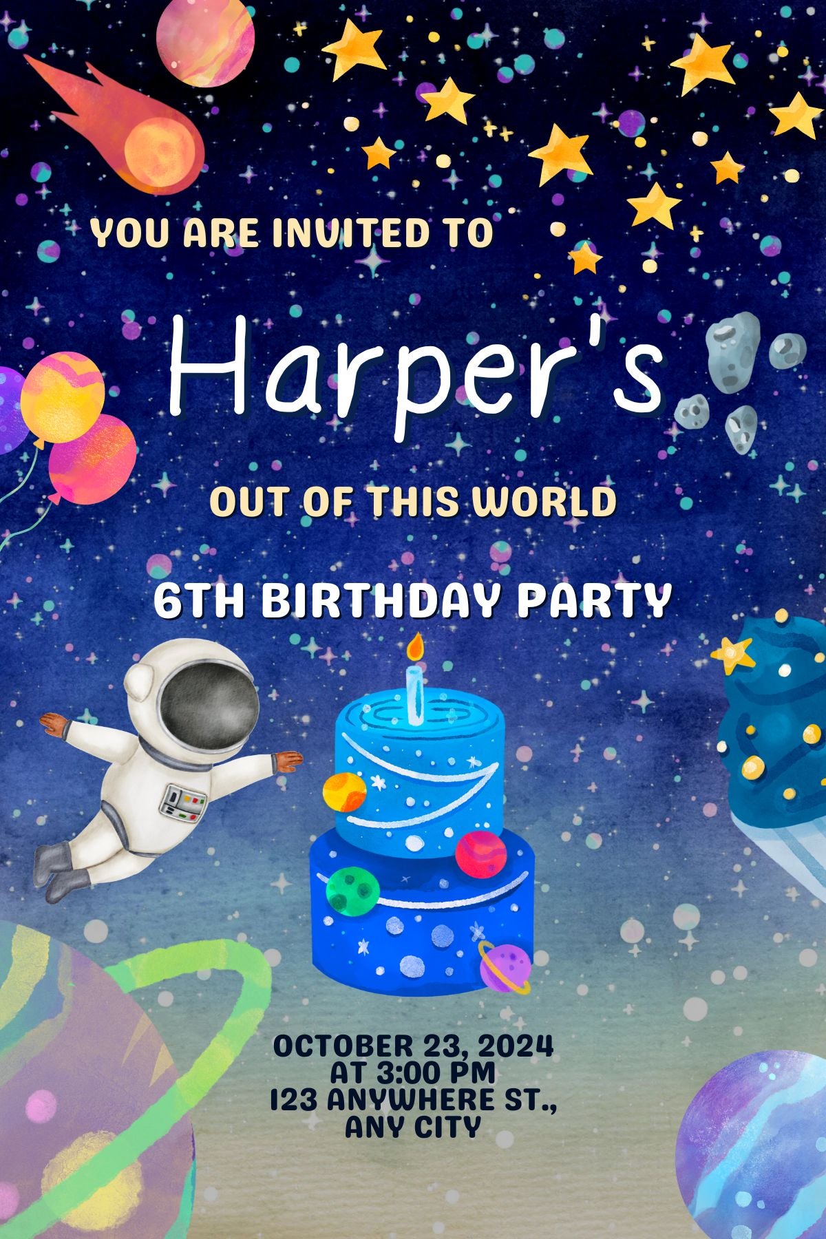 Out of This World! Editable Canva Birthday Invite; Digital Birthday Invite