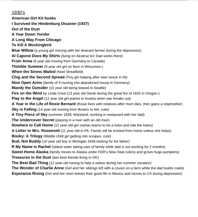 20th Century US History Book List. Over 200 chapter books, read aloud books!