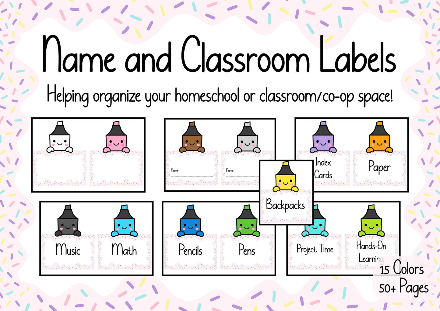 Editable Classroom Labels & Name Cards | Supply Bin & Subject Labels for Homeschool Organization (15 Colors, 50+ Pages)