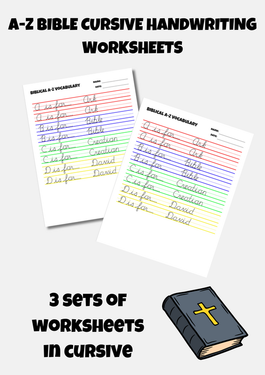 A-Z Bible Cursive Handwriting Worksheets