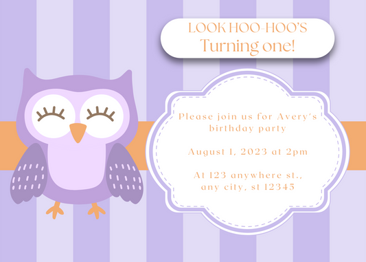 Cute Owl 1st Birthday Party Invite