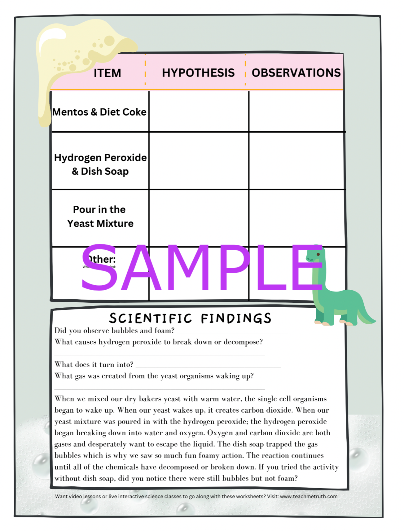 Mentos & Dinosaur Toothpaste Hands-On Science Activity Journal With Instructions