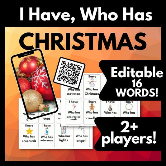 English Christmas Vocabulary Game 2+ Players, Editable Holiday Game