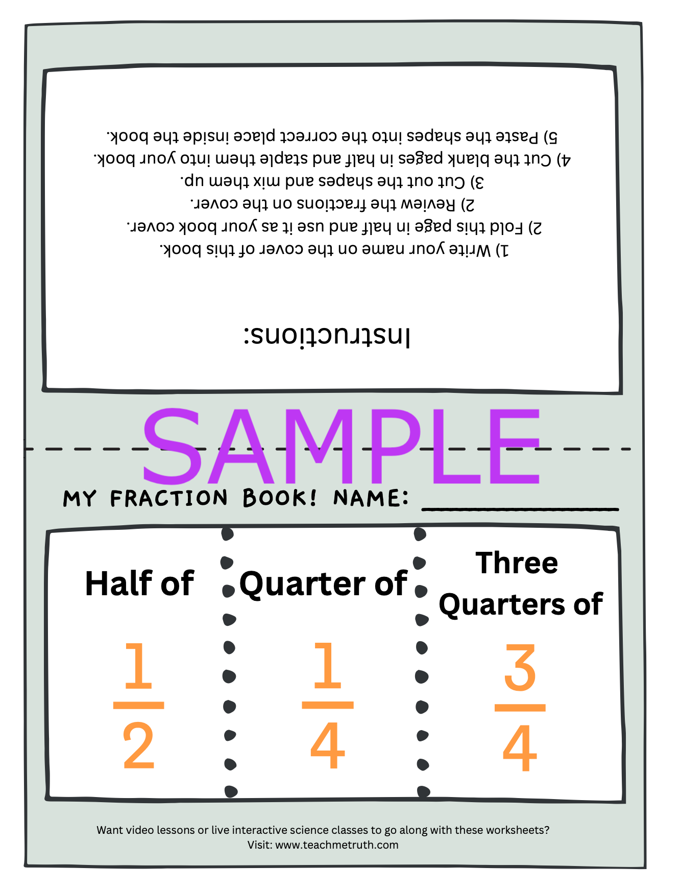 Fraction Book - Cut & Paste Activity 1/2, 1/4, 3/4