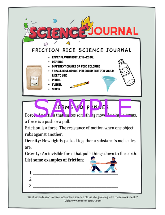 "Friction Rice" Hands-On Science Activity Journal With Instructions