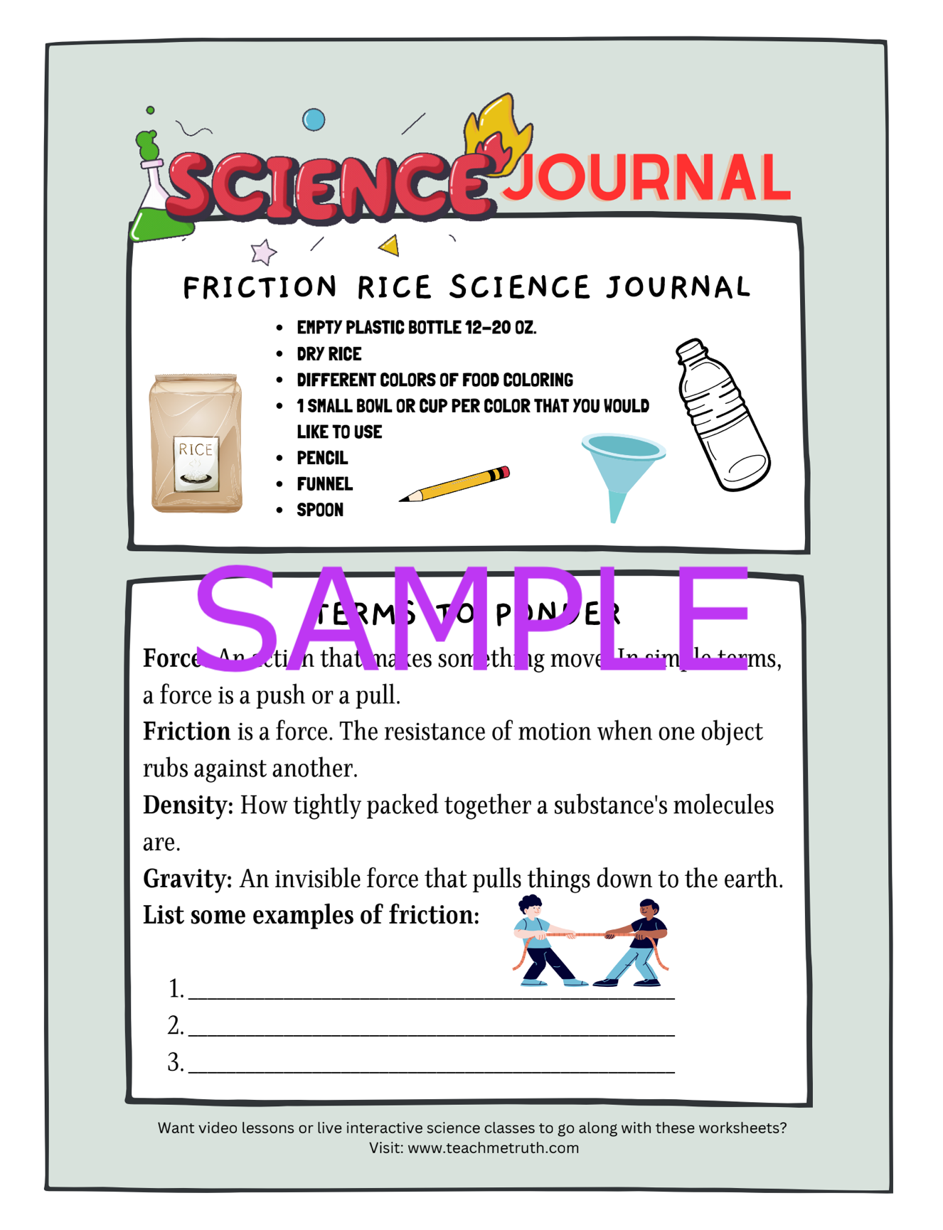 "Friction Rice" Hands-On Science Activity Journal With Instructions