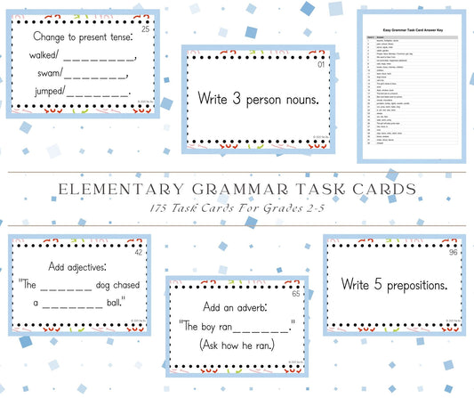 Elementary Grammar Task Cards: 175 Task Cards for Elementary Learners with Answer Key