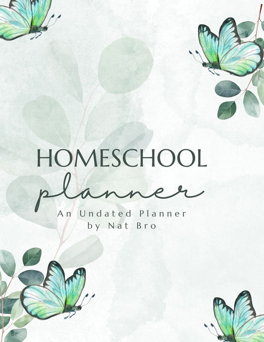 Homeschool Planner, Green Butterfly Forest: Beautiful Full Color Interior, 12 Month Undated for Multiple Children