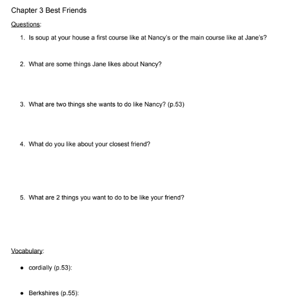 The Middle Moffat Book Study with Questions and Activities