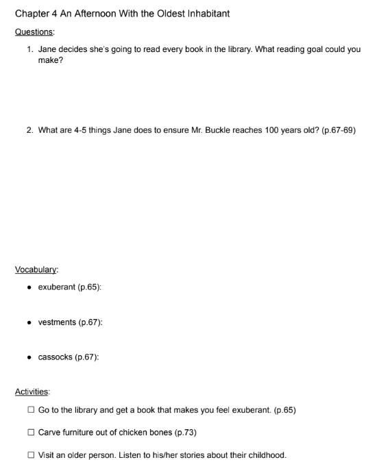 The Middle Moffat Book Study with Questions and Activities