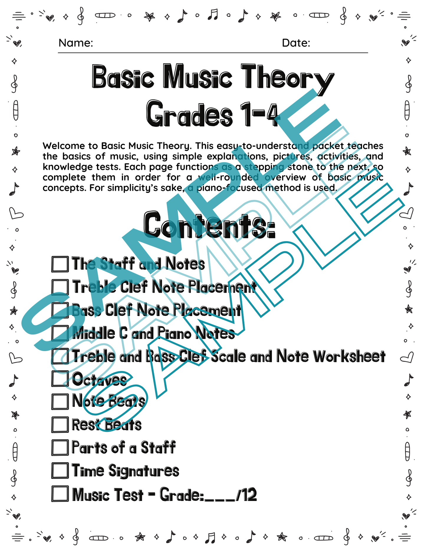 Music Test for Grades 1-3