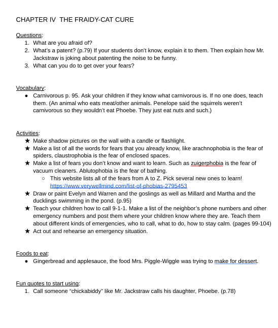 Mrs. Piggle-Wiggle 4 Book Study Guide