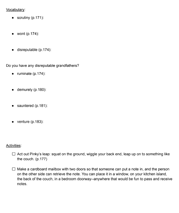 Pinky Pye Novel Study