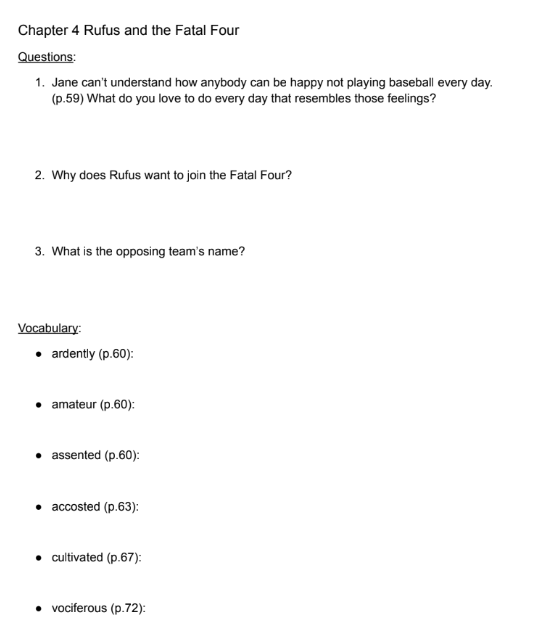 Rufus M Novel Book Study Guide