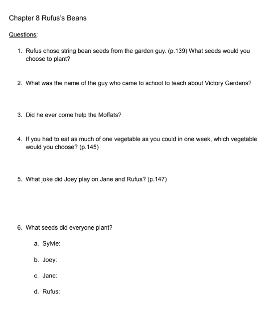 Rufus M Novel Book Study Guide