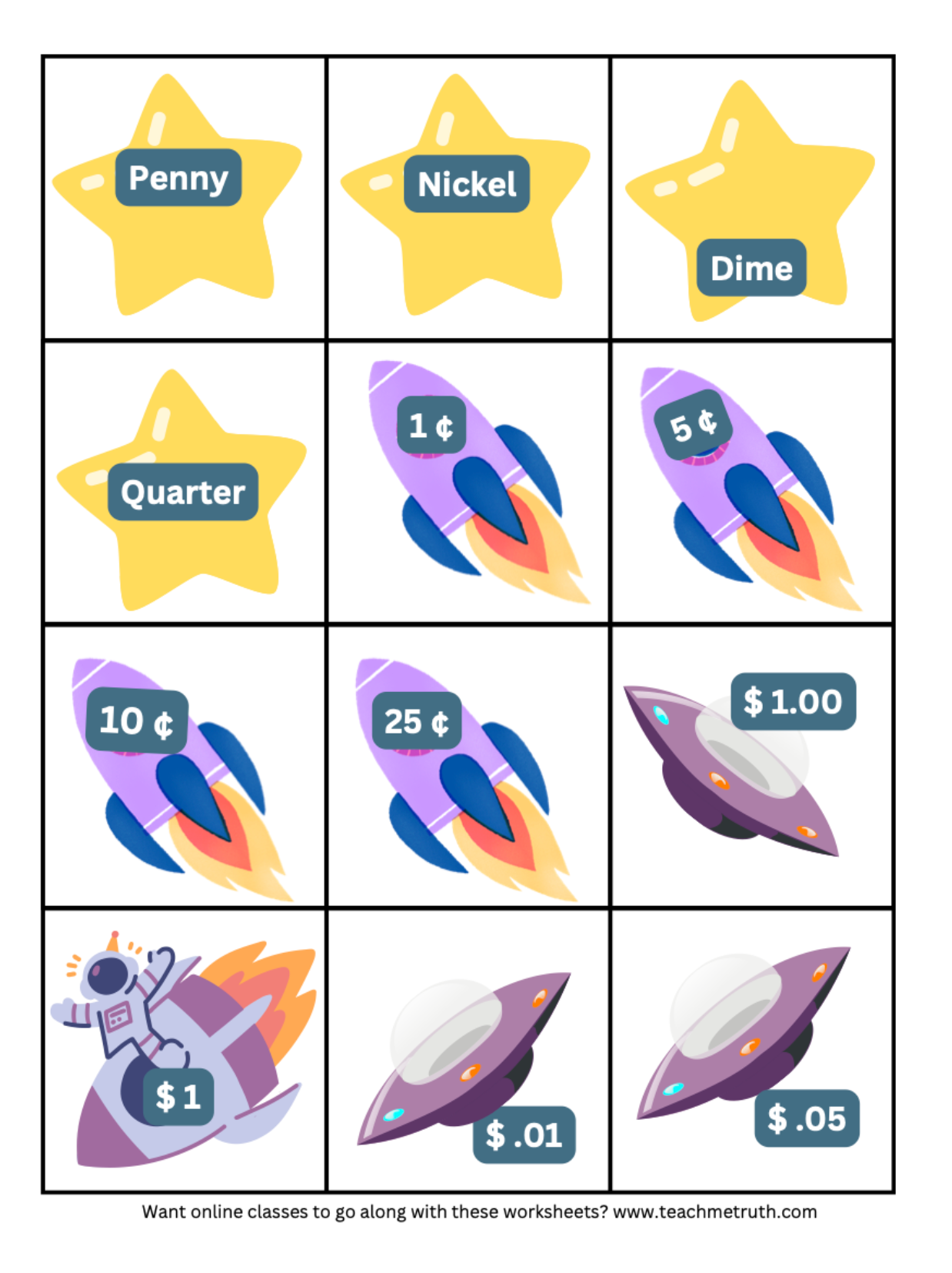 Outer Space Money Math Cut & Paste Activity Workbook