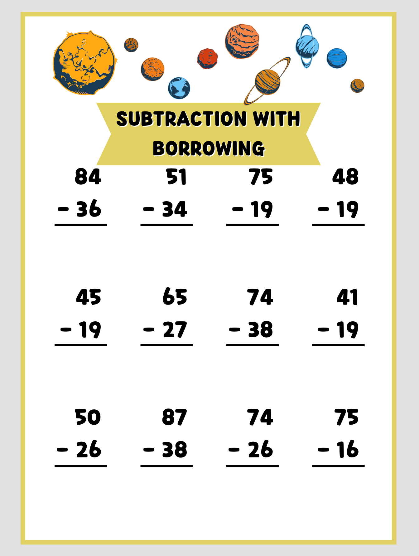 Space Themed Math Worksheets (2nd-3rd Grade)