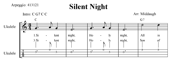 Silent Night Ukulele Sheet Music with Lyrics, Tabs and Chords