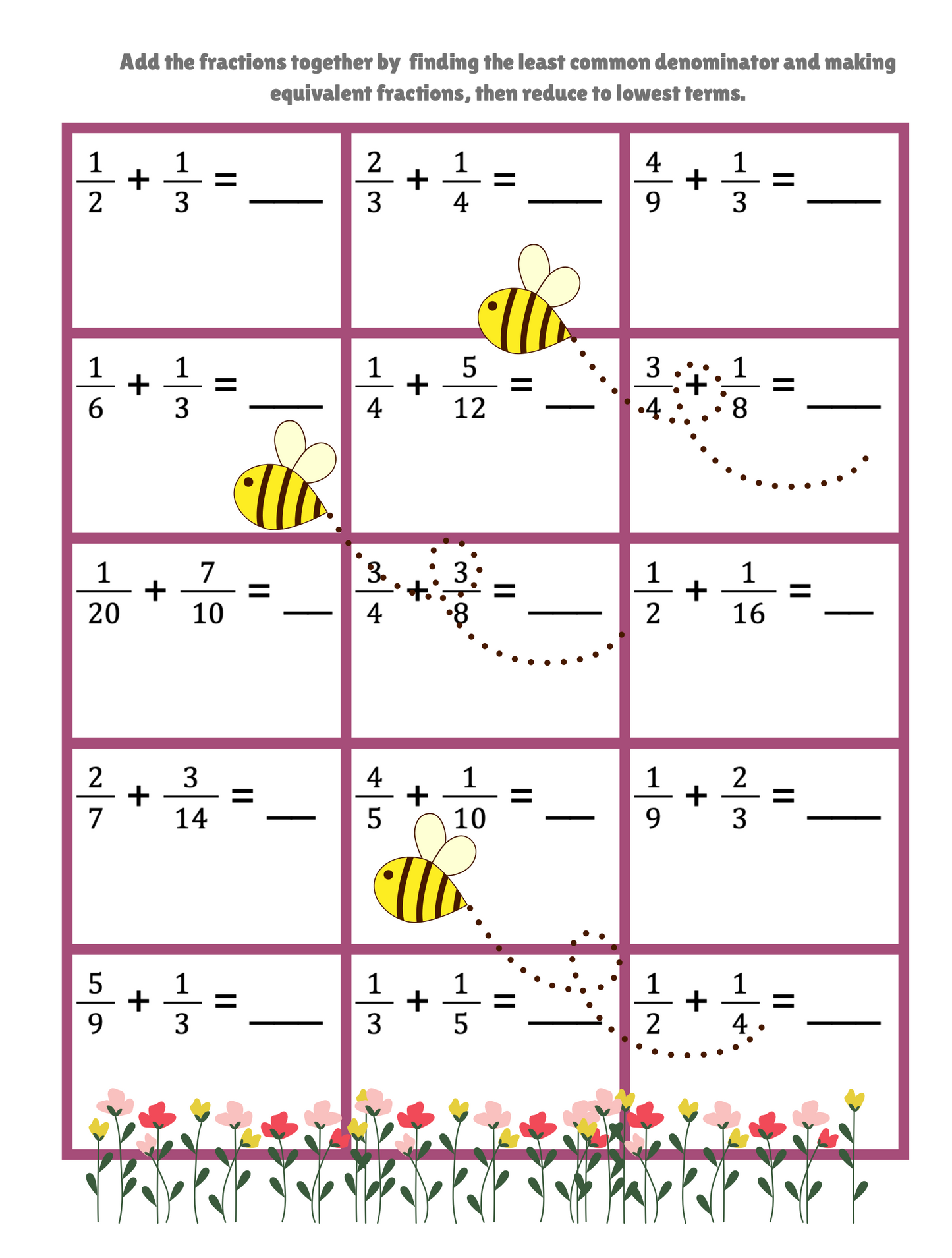 Spring Math Fraction Lessons with worksheets and a Spring Theme