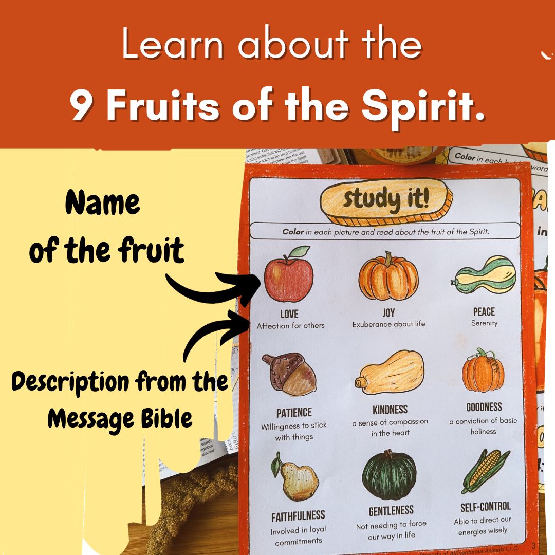 Fruit of the Spirit Coloring Worksheets - Pumpkin and Fall Themed Bible Activities for Elementary