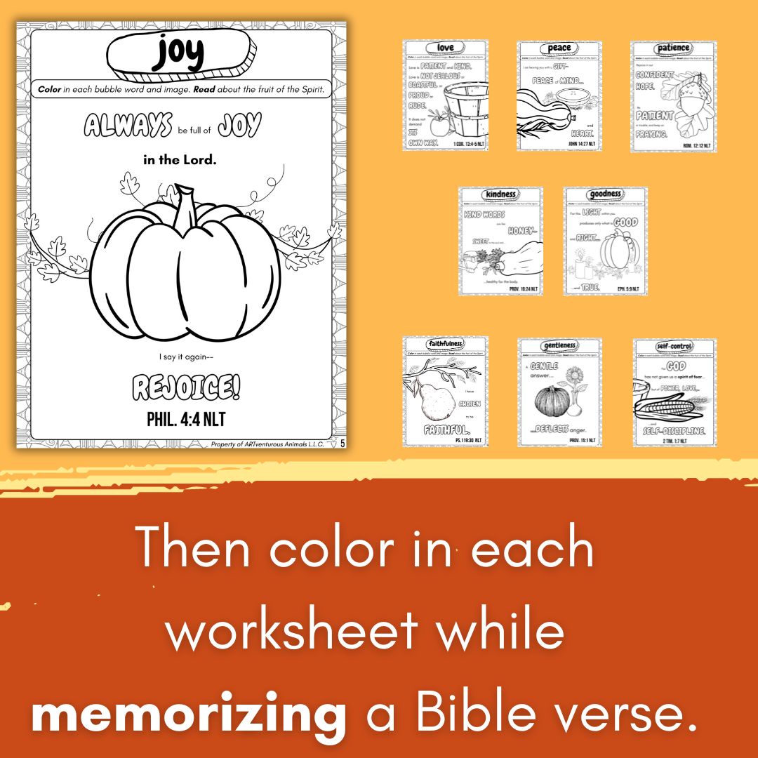 Fruit of the Spirit Coloring Worksheets - Pumpkin and Fall Themed Bible Activities for Elementary