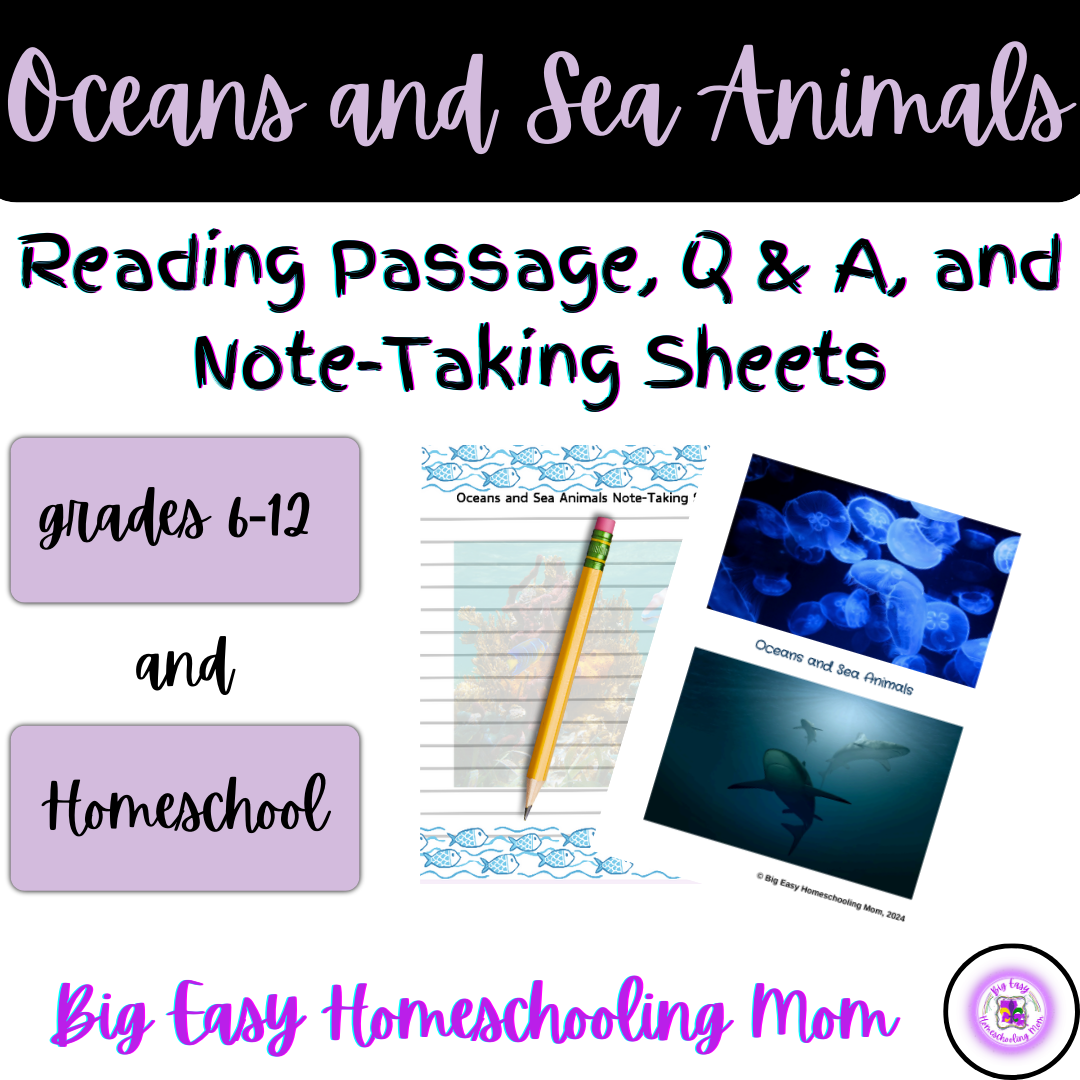 Ocean and Sea Animals Reading Passage, Q & A, and Note-Taking Sheets