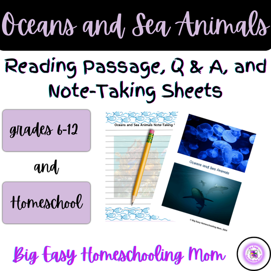 Ocean and Sea Animals Reading Passage, Q & A, and Note-Taking Sheets