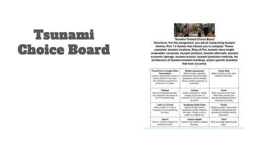 Tsunami Choice Board