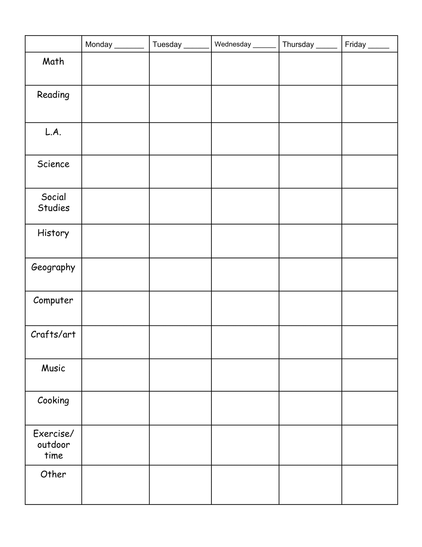 Daily School Record Chart. Perfect for preschool, unschool, or homeschool!