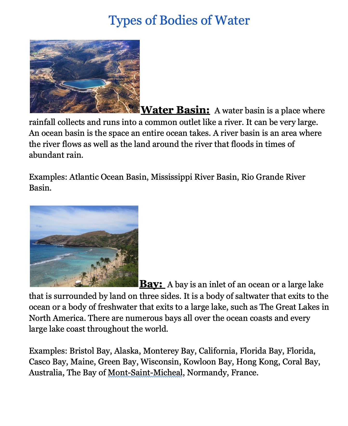 Science Lesson: Bodies of Water