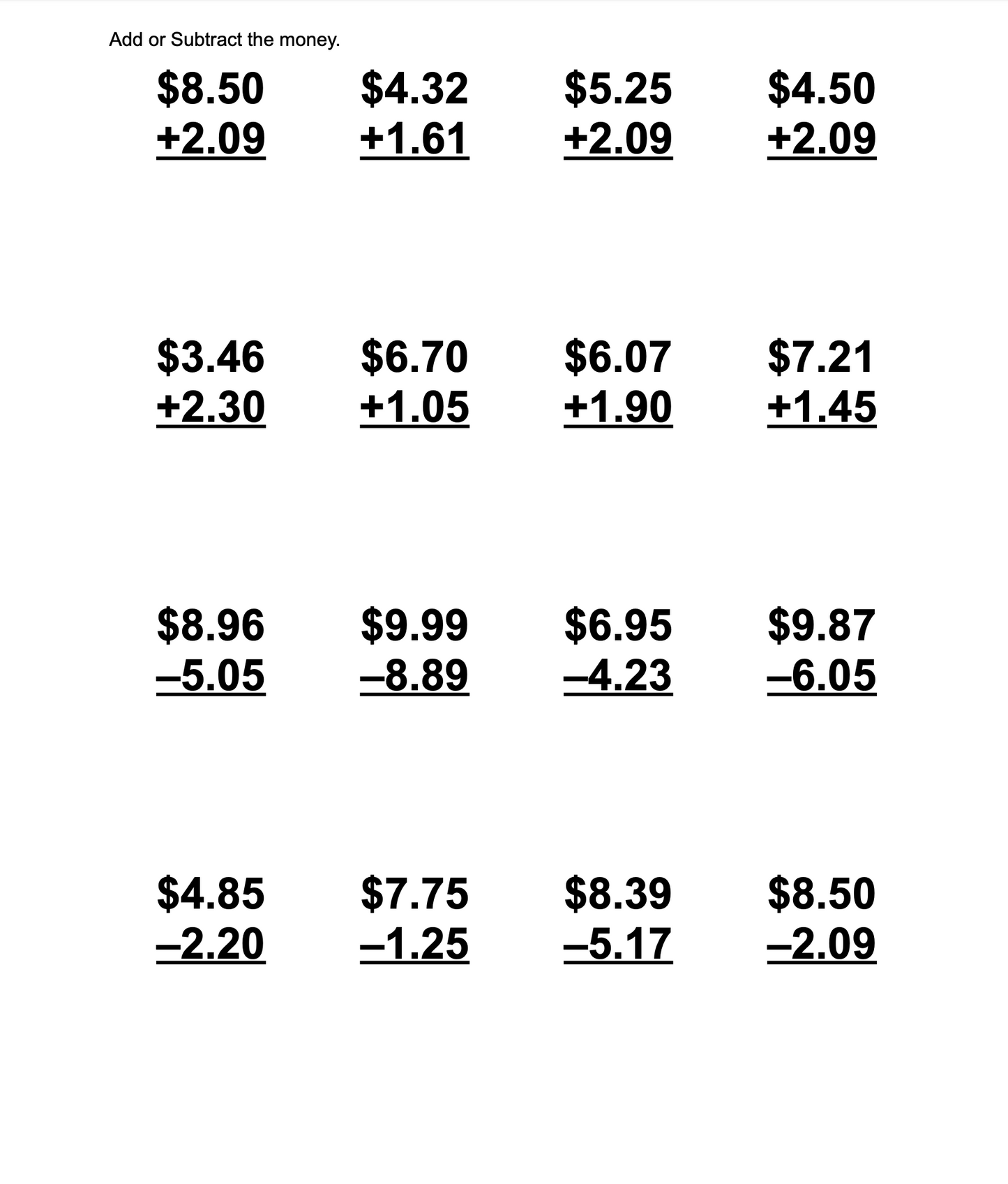 Money of the United States of America, a math unit for kids