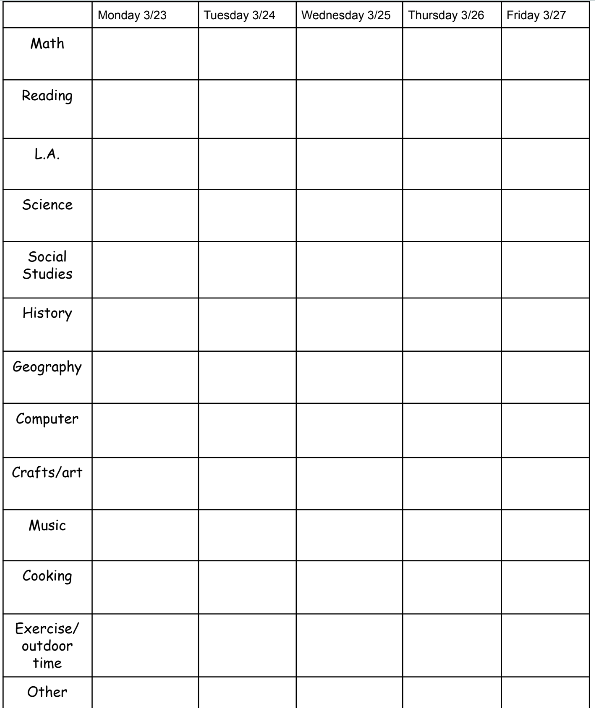 Daily School Record Chart. Perfect for preschool, unschool, or homeschool!
