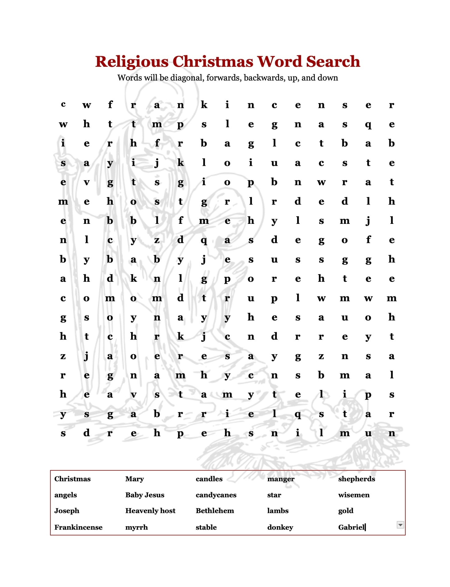 Religious Christmas Word Find