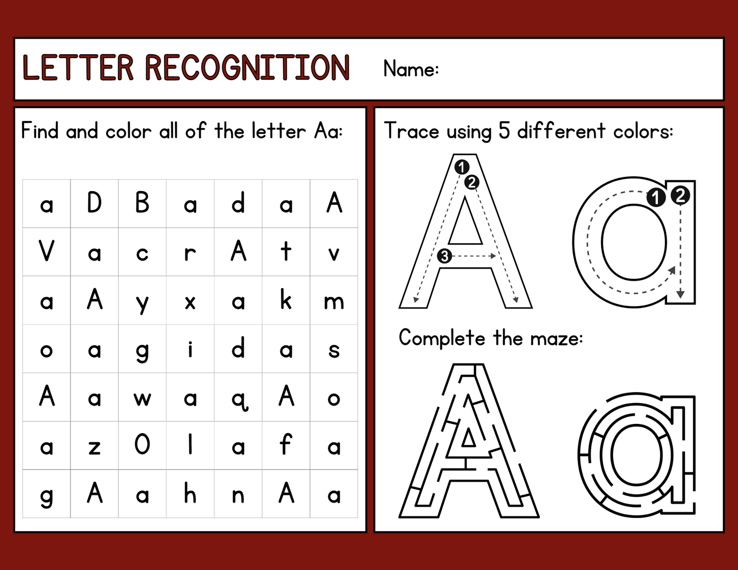 Alphabet Letter Recognition Activity Workbook